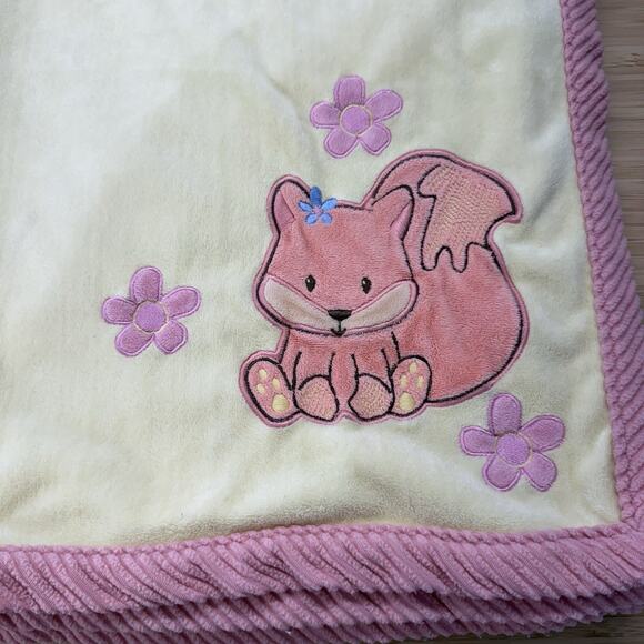 Dolly Baby Security Blanket Lovey Yellow Pink With Fox Embroidery - Picture 2 of 4